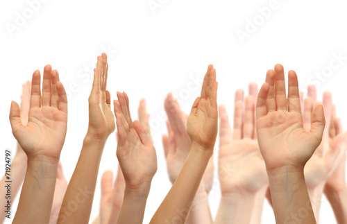 Young people's hands isolated on white