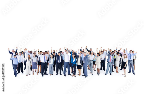 Mullti-ethnic group of business person hands up