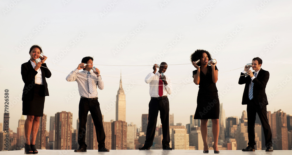 Group Of New York Office Workers Communicating - obrazy, fototapety, plakaty 