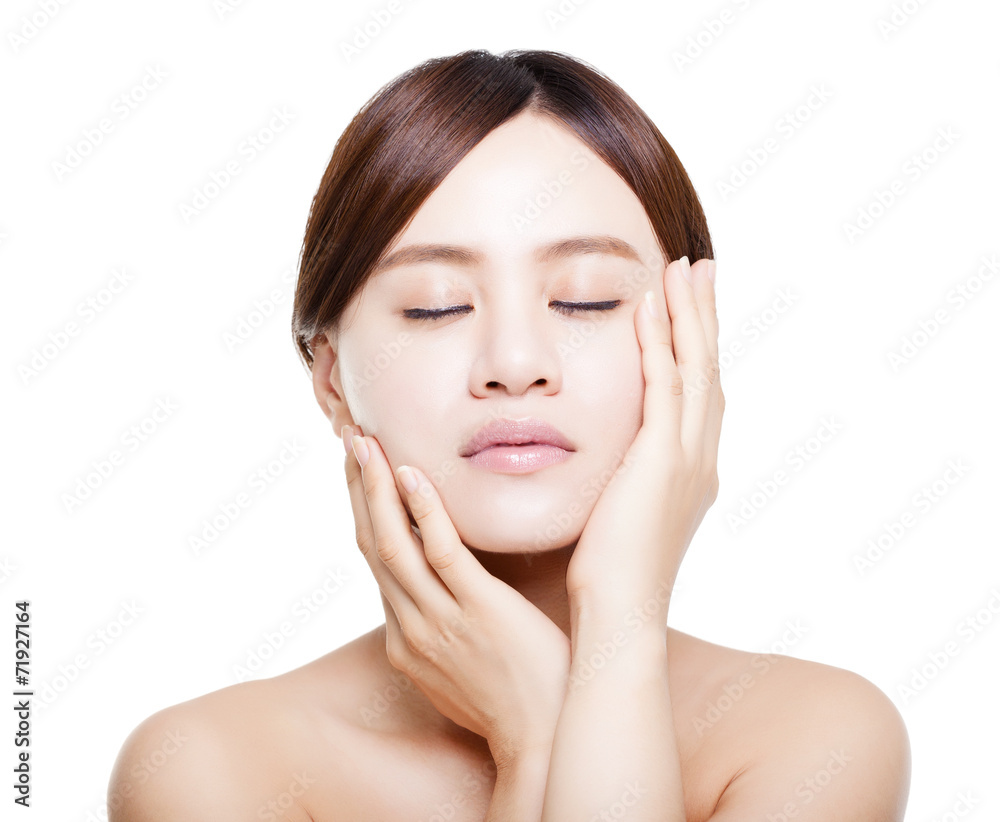 beautiful asian young woman with skin care- isolated on white beautiful asian young woman with skin care- isolated on white