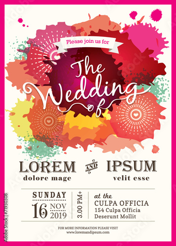 color splash wedding party invitation card vector background