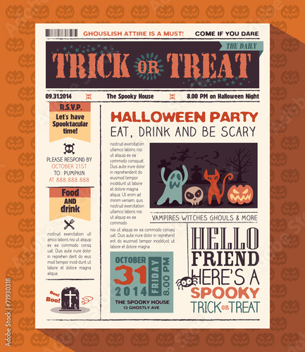 Happy Halloween Party design layout in newspaper style