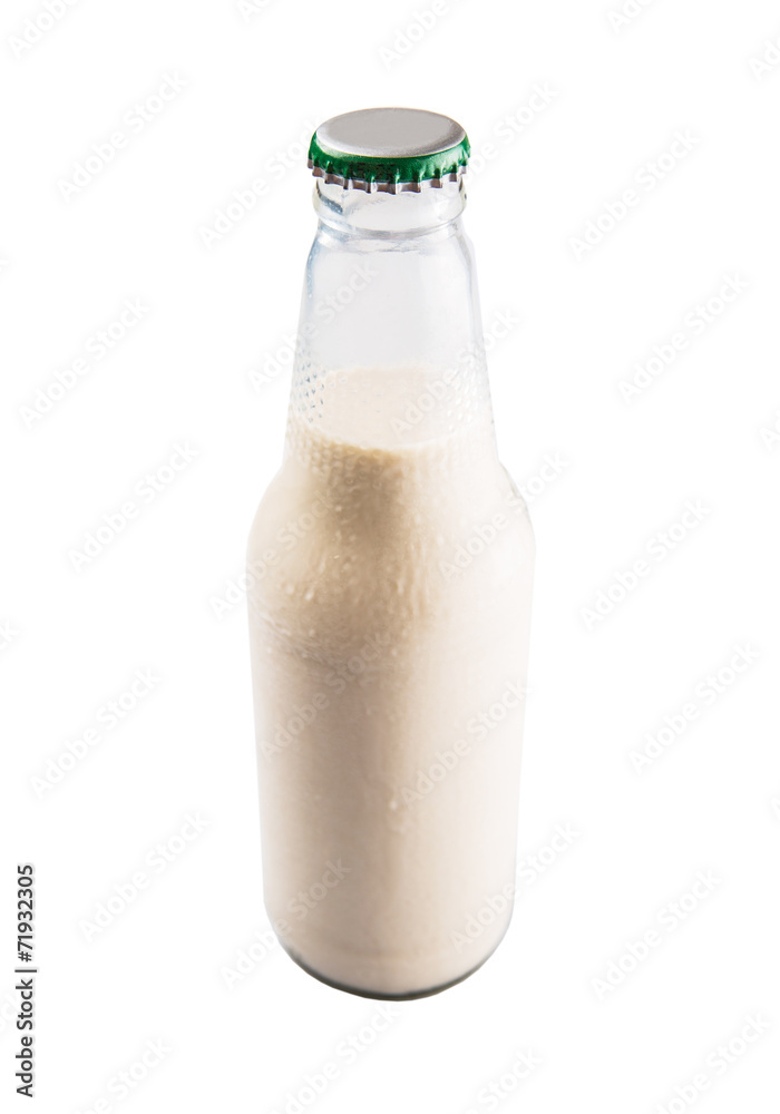 A bottle of soybean milk over white background A bottle of soybean milk over white background