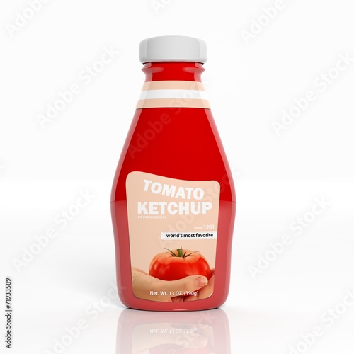 3D ketchup plastic red bottle isolated on white