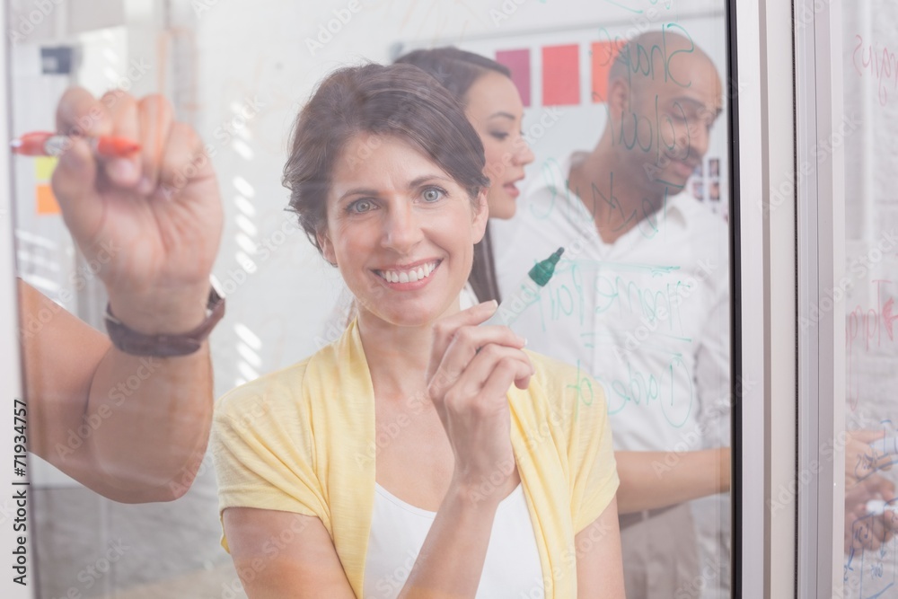 Smiling businesswoman with colleagues in meeting