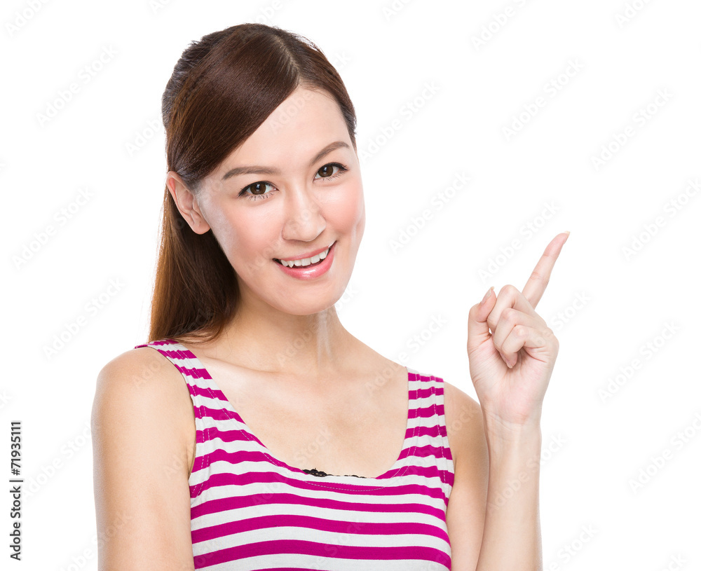 Asian woman with finger up Asian woman with finger up