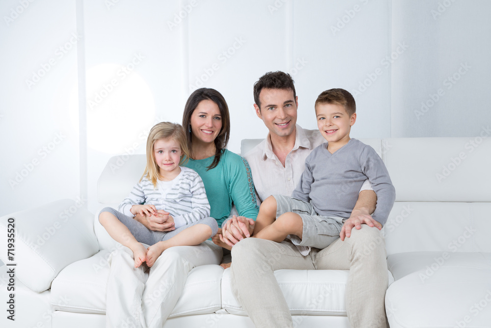 young family on white background