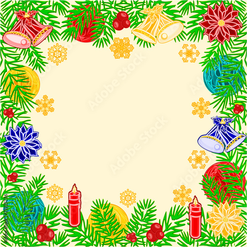 Christmas frame branches of spruce and trimmings vector