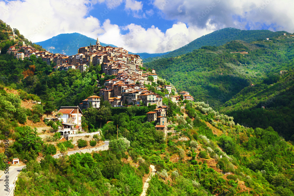 Apricale  - beautiful medieval  hill top village .Liguria, Italy