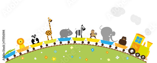 Photography long zoo train with wild animals- vectors for children