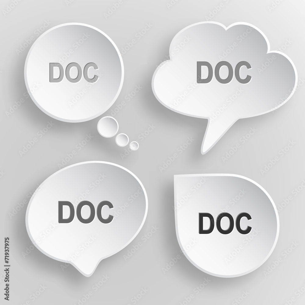 Doc. White flat vector buttons on gray background. Doc. White flat vector buttons on gray background.