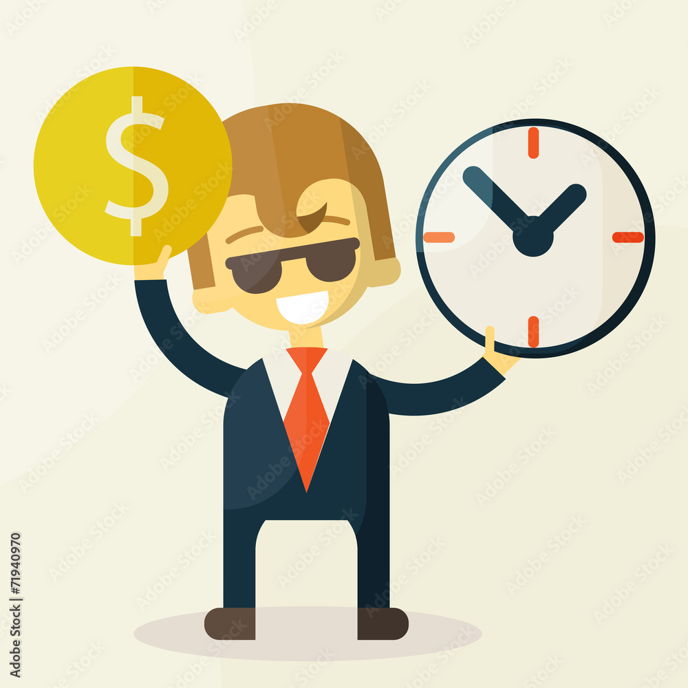 Businessman has money and clock. Businessman has money and clock.