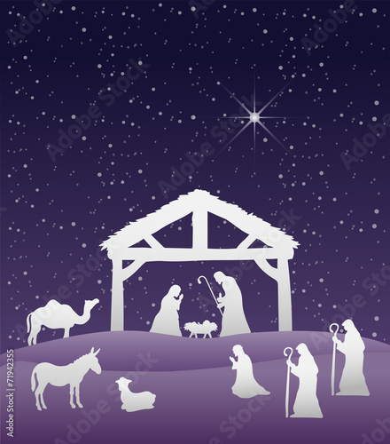 Nativity scene vector under starry sky