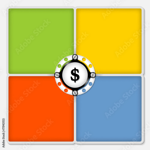 four colored frames for white text and dollar symbol