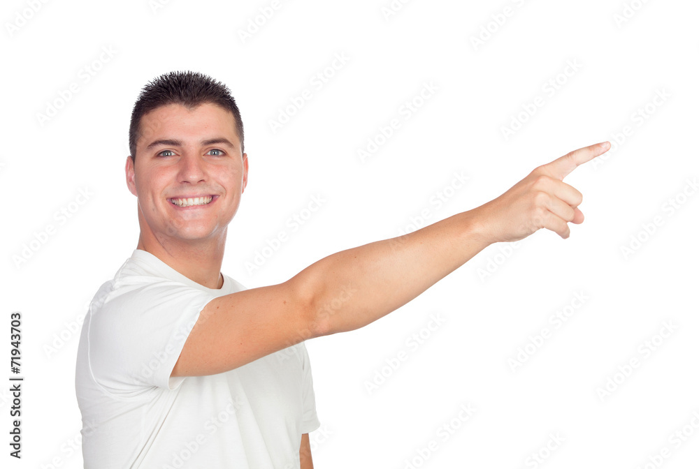 Casual man pointing something Casual man pointing something