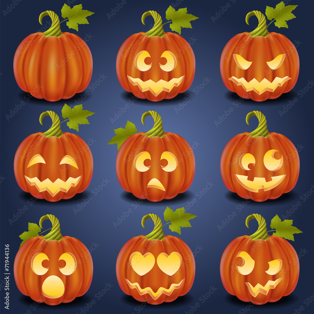 Set of pumpkin jack faces for Halloween(night version) Set of pumpkin jack faces for Halloween(night version)