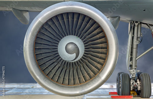 Close-up view of a Jet engine turbine
