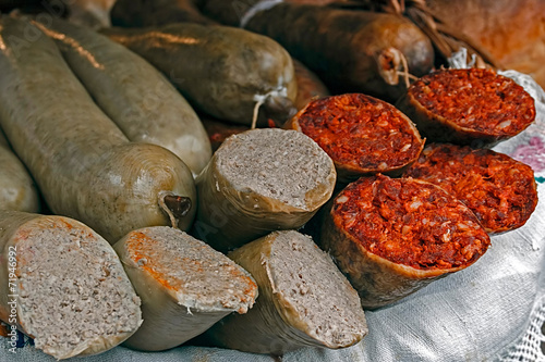 Red and white sausage, traditional for west Romania © Florin
