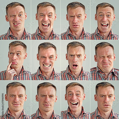 montage photo of a young man with some facial expressions
