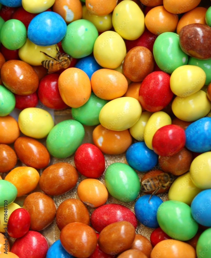 Candy and chocolate colored confetti and the bees Candy and chocolate colored confetti and the bees