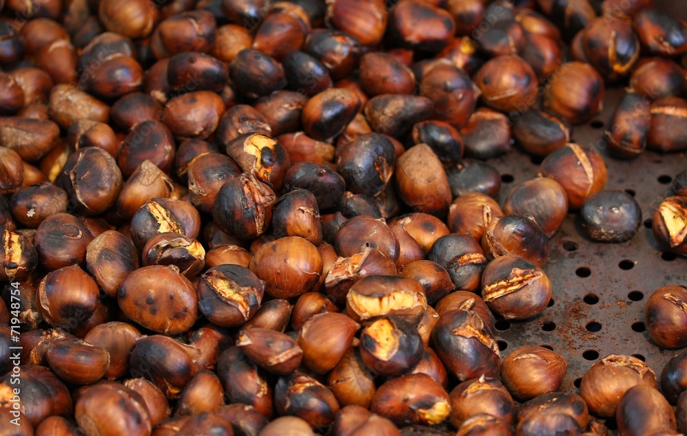 hot roasted chestnuts cooked on the hot plate hot roasted chestnuts cooked on the hot plate