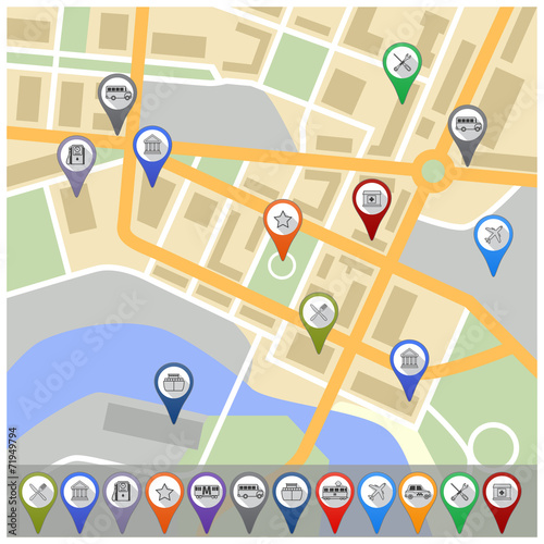 Map with gps icons