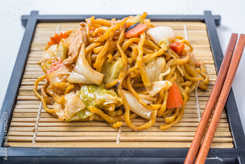 Yakisoba Japanese food on a white background.