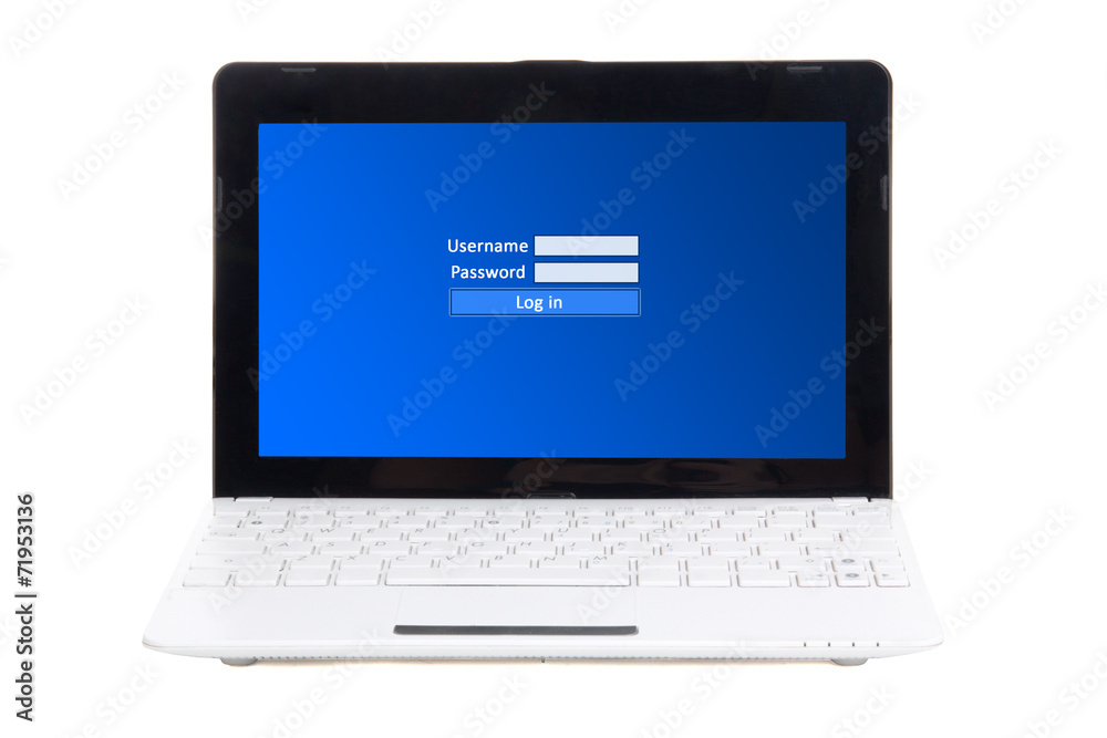 little laptop with login and password panel on screen isolated o little laptop with login and password panel on screen isolated o