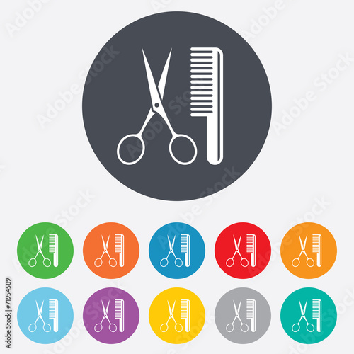 Comb hair with scissors sign icon. Barber symbol