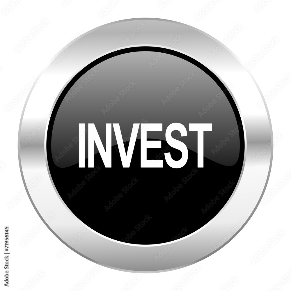 invest black circle glossy chrome icon isolated invest black circle glossy chrome icon isolated