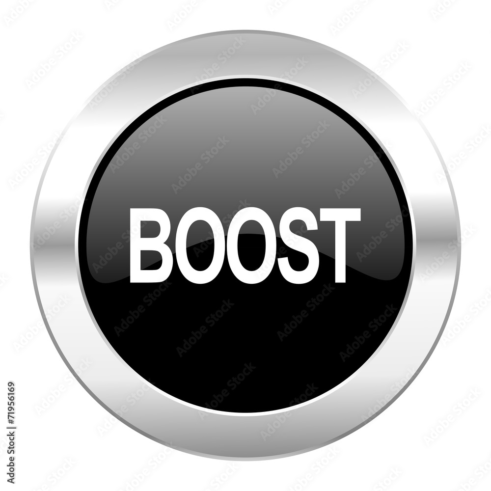 boost black circle glossy chrome icon isolated boost black circle glossy chrome icon isolated