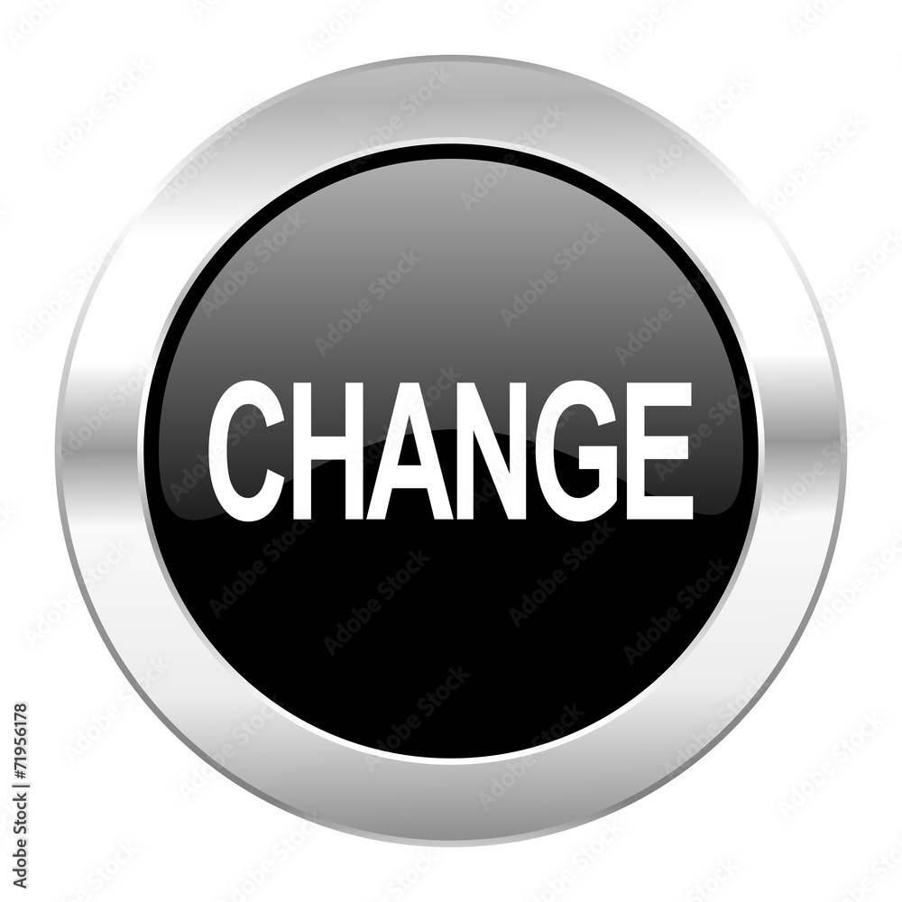 change black circle glossy chrome icon isolated change black circle glossy chrome icon isolated