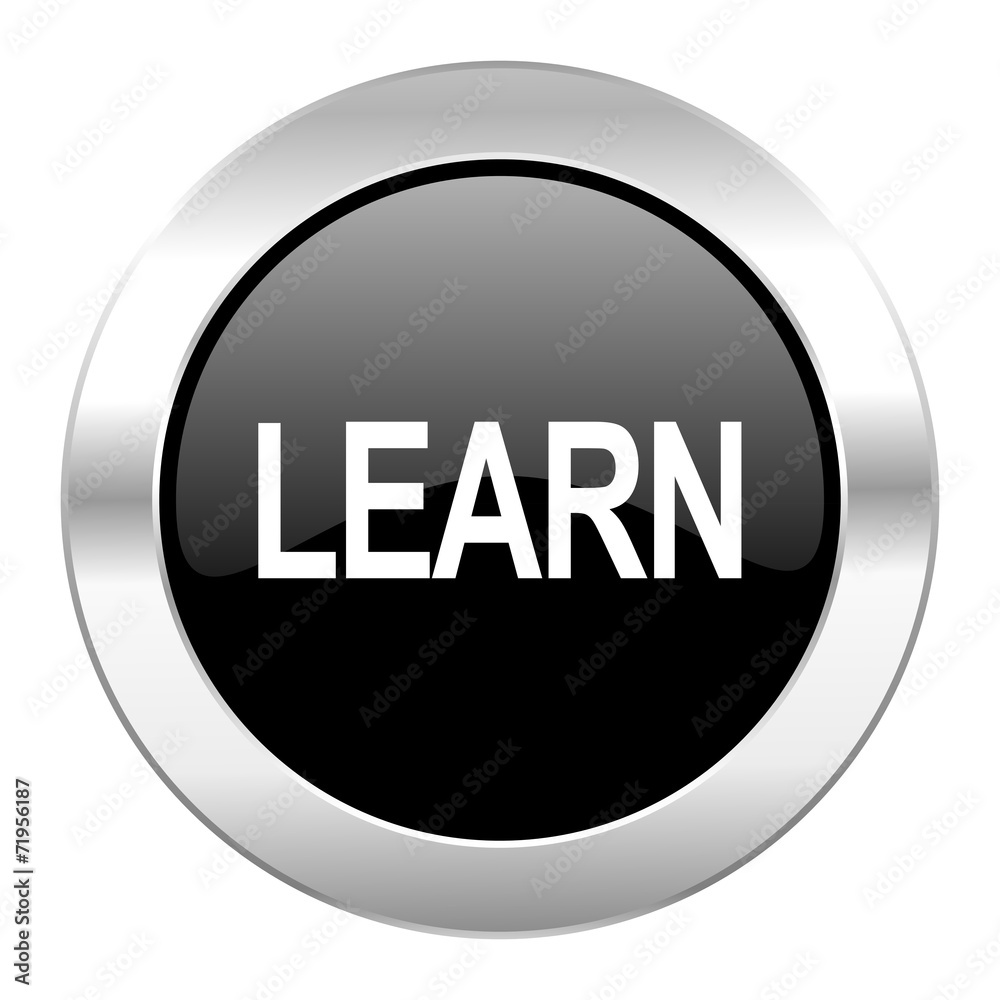 learn black circle glossy chrome icon isolated learn black circle glossy chrome icon isolated