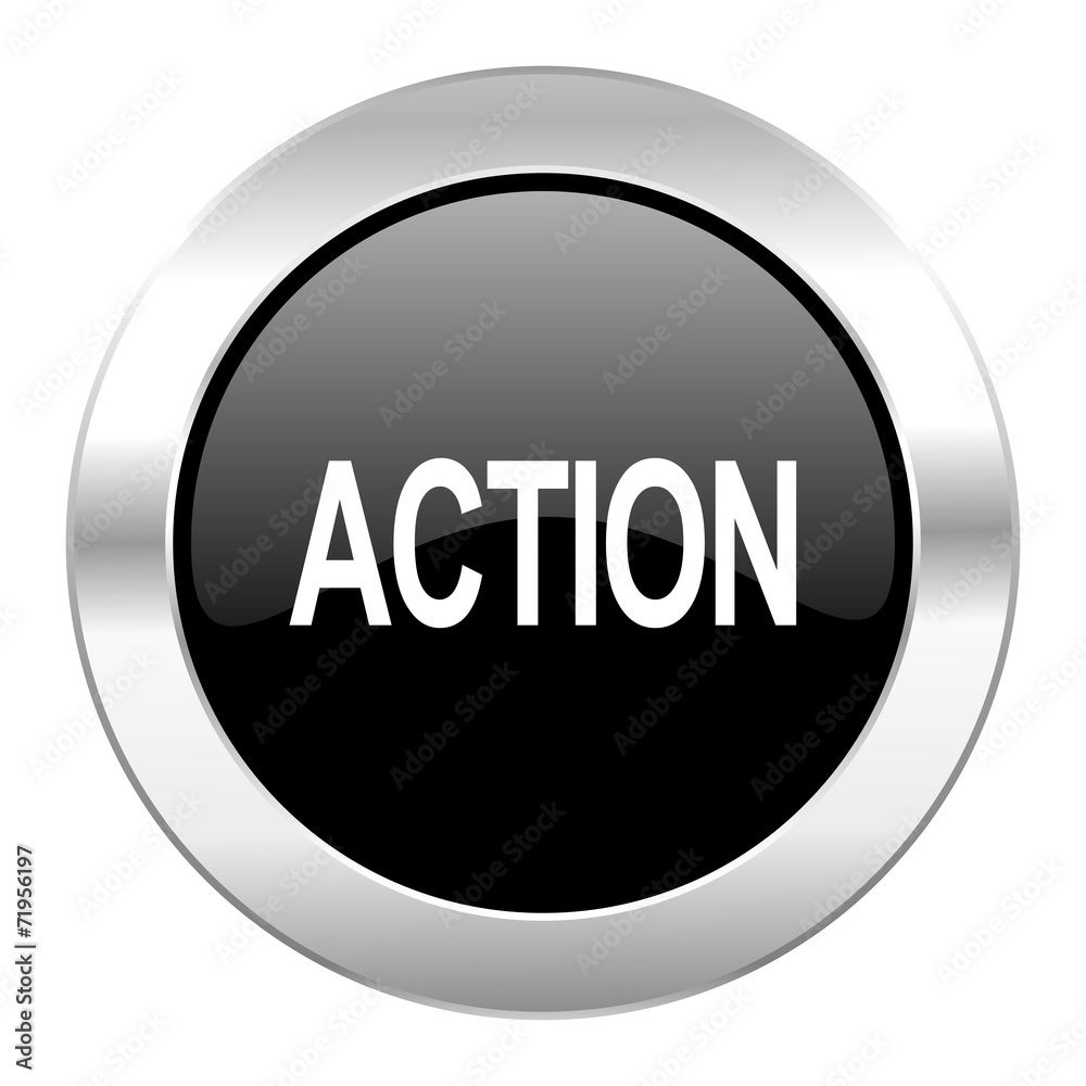 action black circle glossy chrome icon isolated action black circle glossy chrome icon isolated