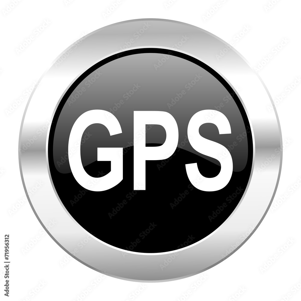 gps black circle glossy chrome icon isolated gps black circle glossy chrome icon isolated
