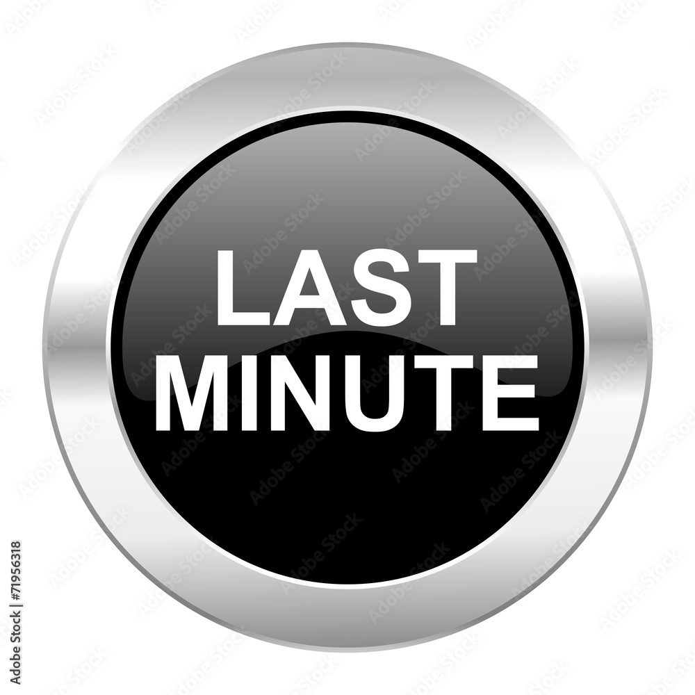 last minute black circle glossy chrome icon isolated last minute black circle glossy chrome icon isolated