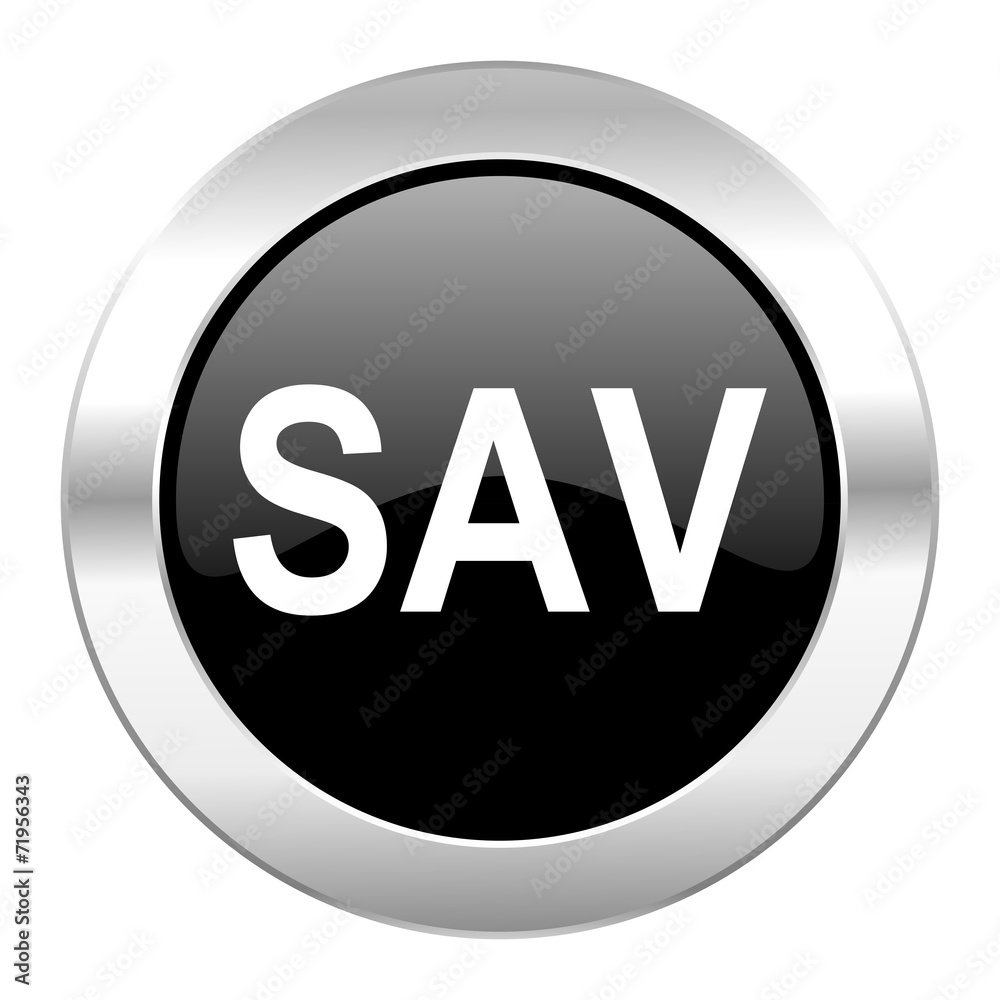 sav black circle glossy chrome icon isolated sav black circle glossy chrome icon isolated
