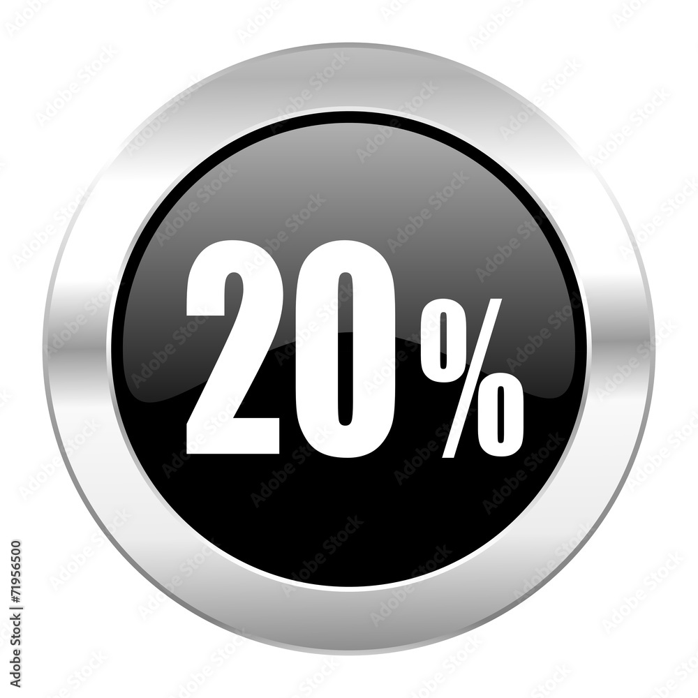 20 percent black circle glossy chrome icon isolated 20 percent black circle glossy chrome icon isolated