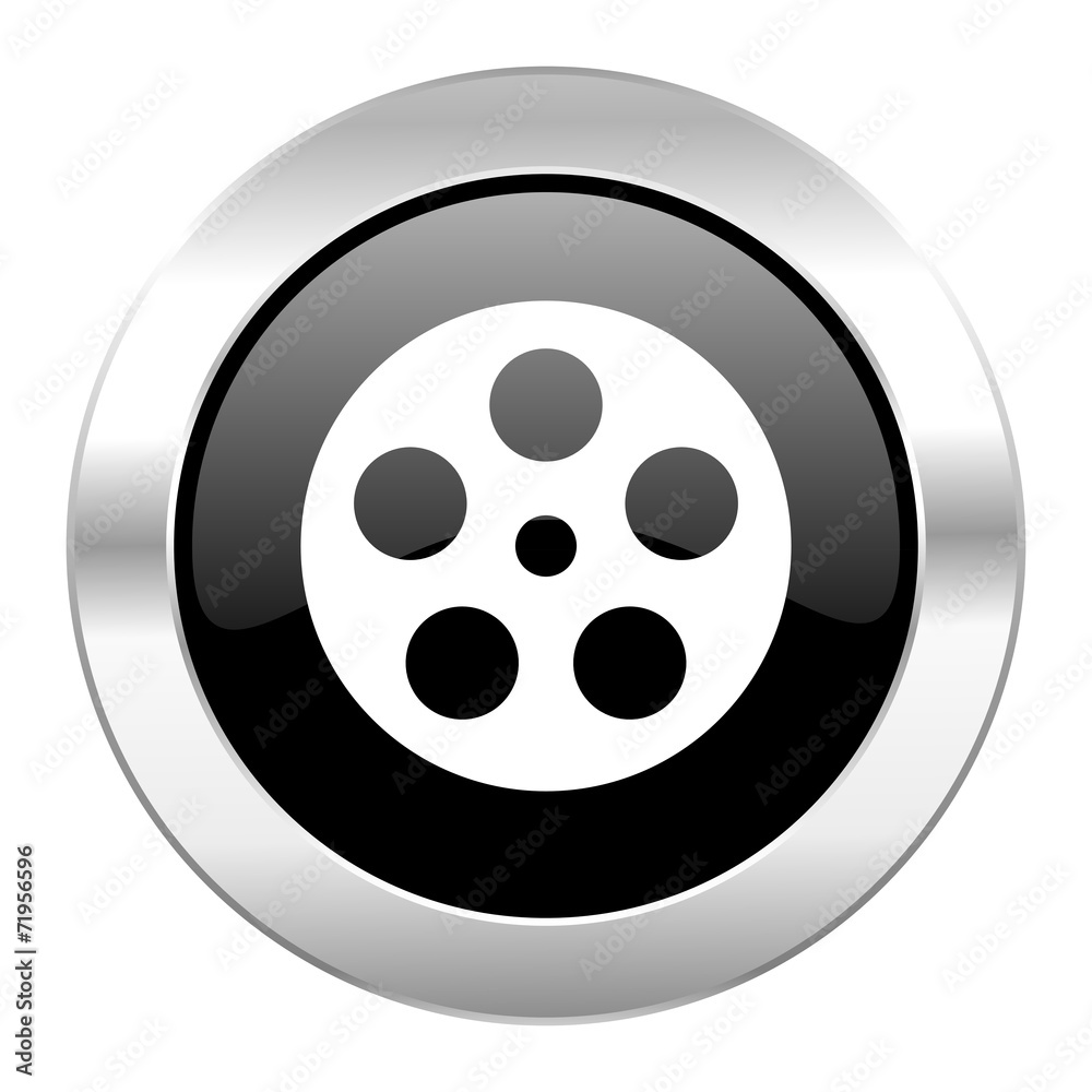 film black circle glossy chrome icon isolated