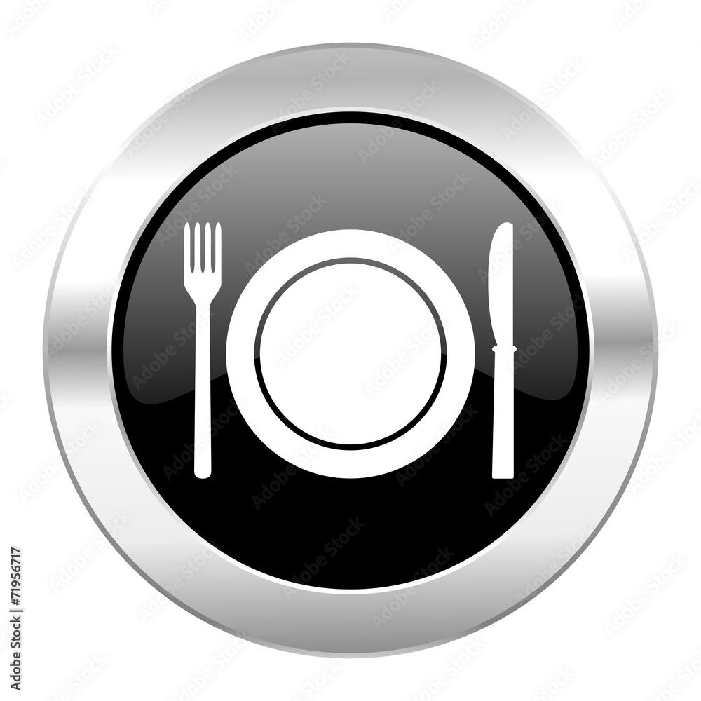 restaurant black circle glossy chrome icon isolated restaurant black circle glossy chrome icon isolated