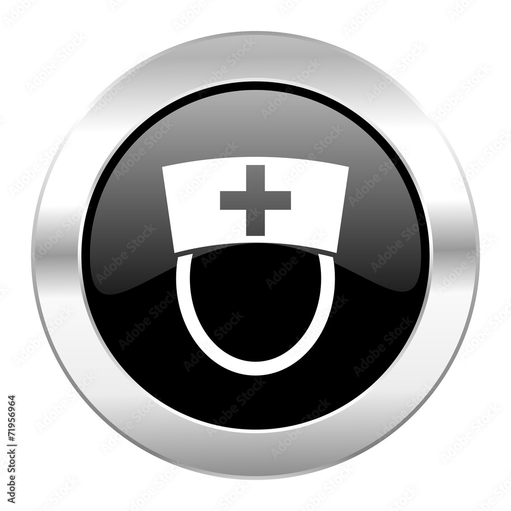 nurse black circle glossy chrome icon isolated nurse black circle glossy chrome icon isolated