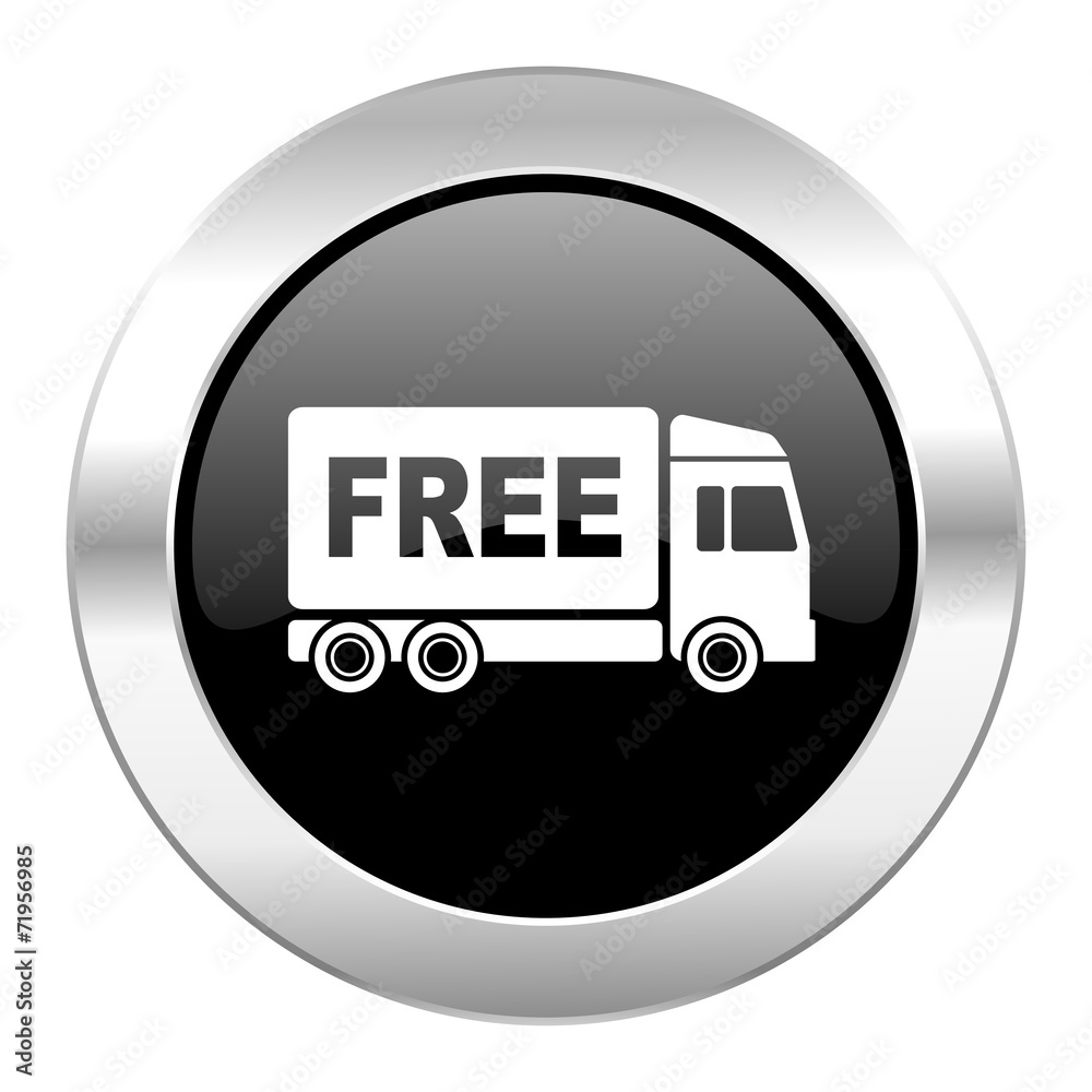 free delivery black circle glossy chrome icon isolated free delivery black circle glossy chrome icon isolated