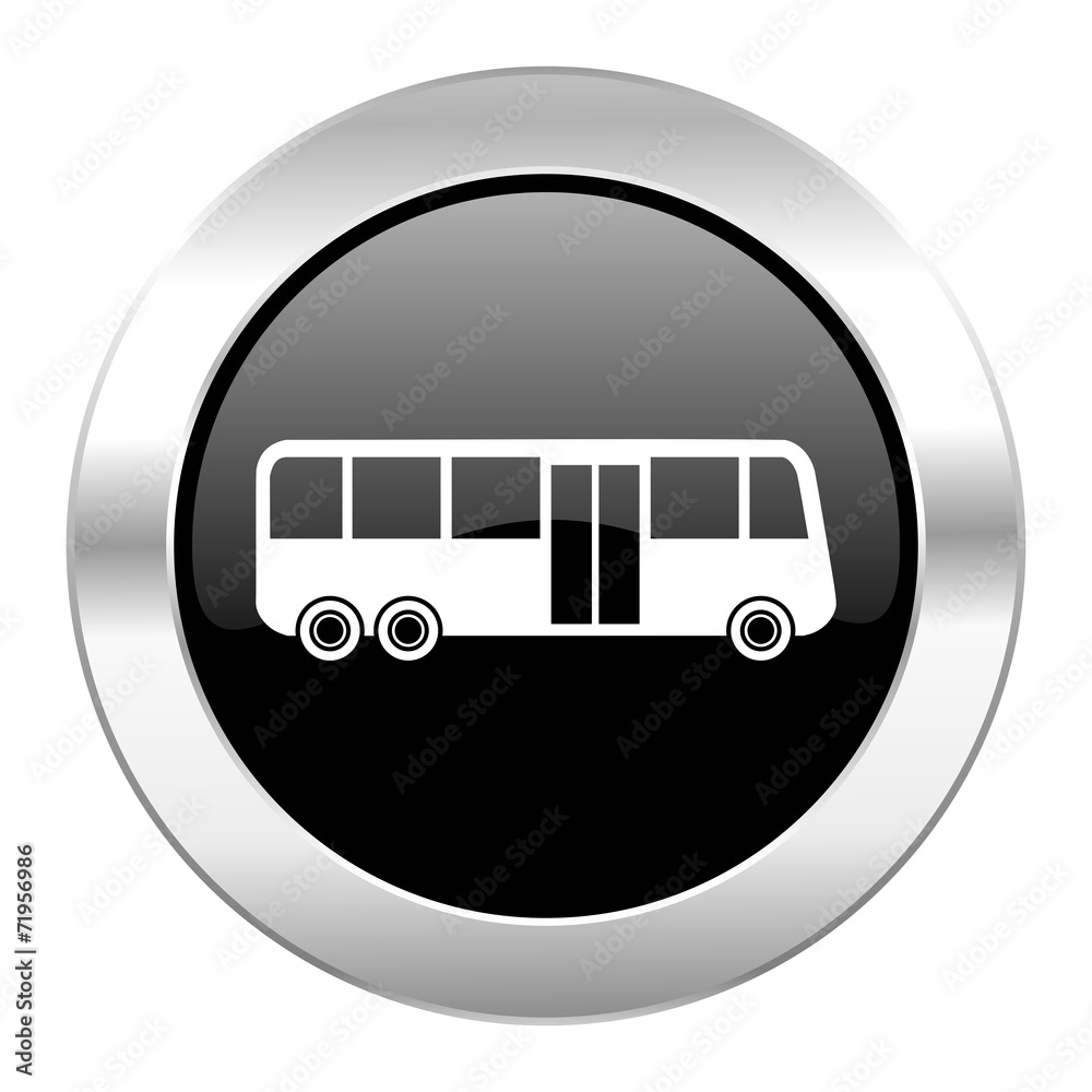 bus black circle glossy chrome icon isolated bus black circle glossy chrome icon isolated
