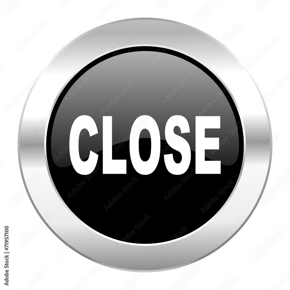 close black circle glossy chrome icon isolated close black circle glossy chrome icon isolated
