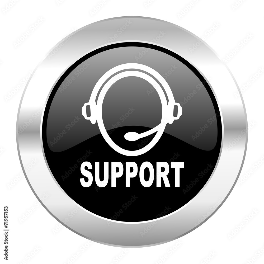 support black circle glossy chrome icon isolated support black circle glossy chrome icon isolated