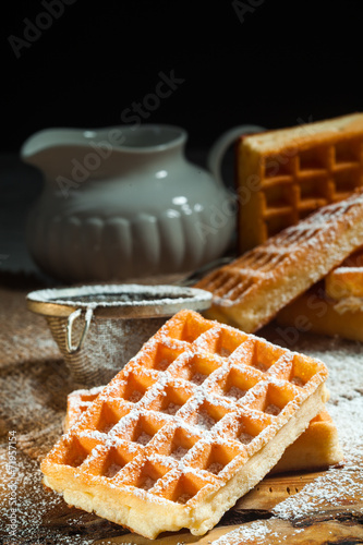 waffles with powdered sugar