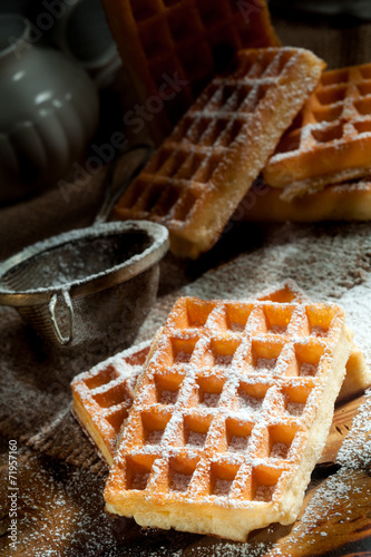 waffles with powdered sugar