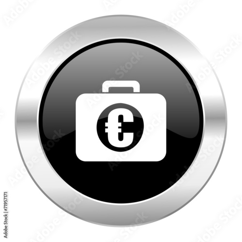 financial black circle glossy chrome icon isolated