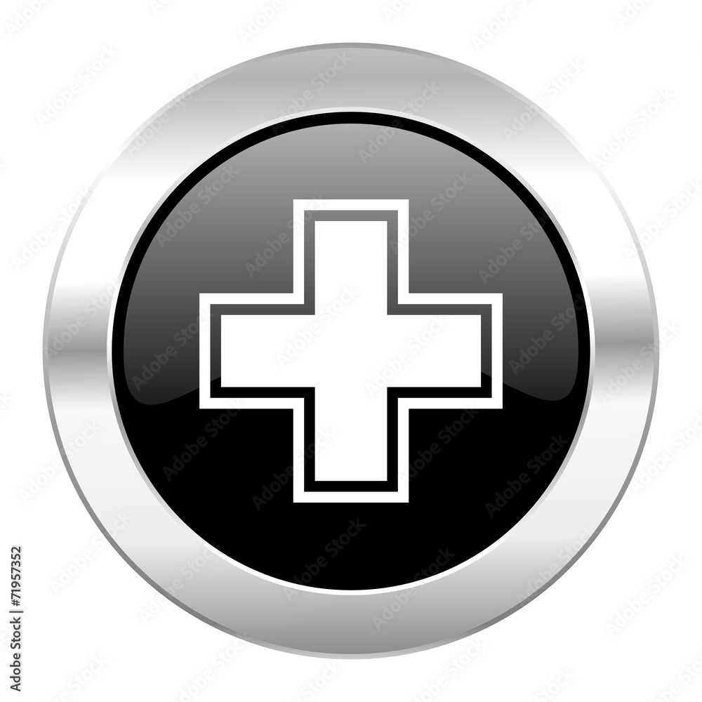 Obraz premium pharmacy black circle glossy chrome icon isolated