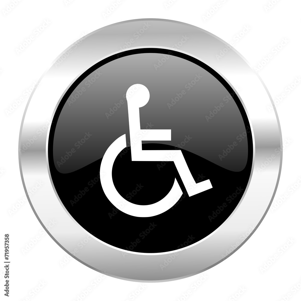 wheelchair black circle glossy chrome icon isolated wheelchair black circle glossy chrome icon isolated